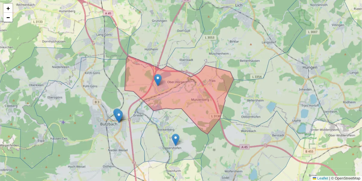 Karte des Postleitzahlen Bereichs  und der umliegenden Postleitzahlen in Deutschland