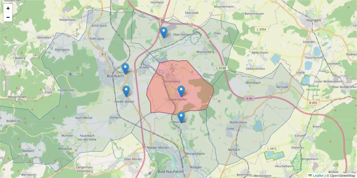 Karte des Postleitzahlen Bereichs  und der umliegenden Postleitzahlen in Deutschland