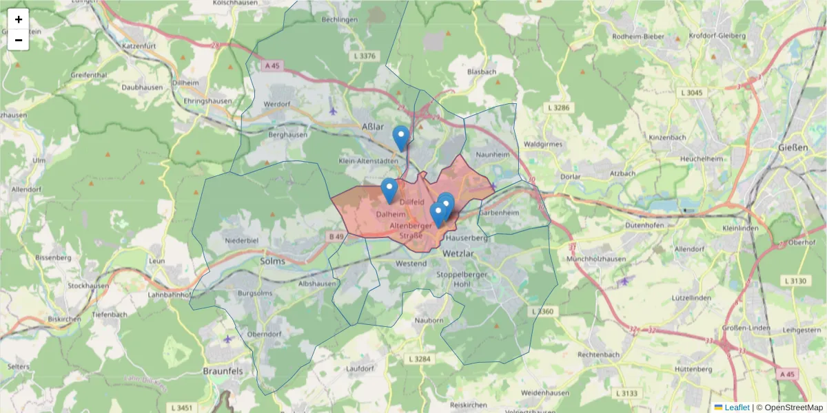 Karte des Postleitzahlen Bereichs  und der umliegenden Postleitzahlen in Deutschland