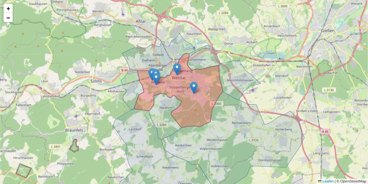 Karte des Postleitzahlen Bereichs  und der umliegenden Postleitzahlen in Deutschland