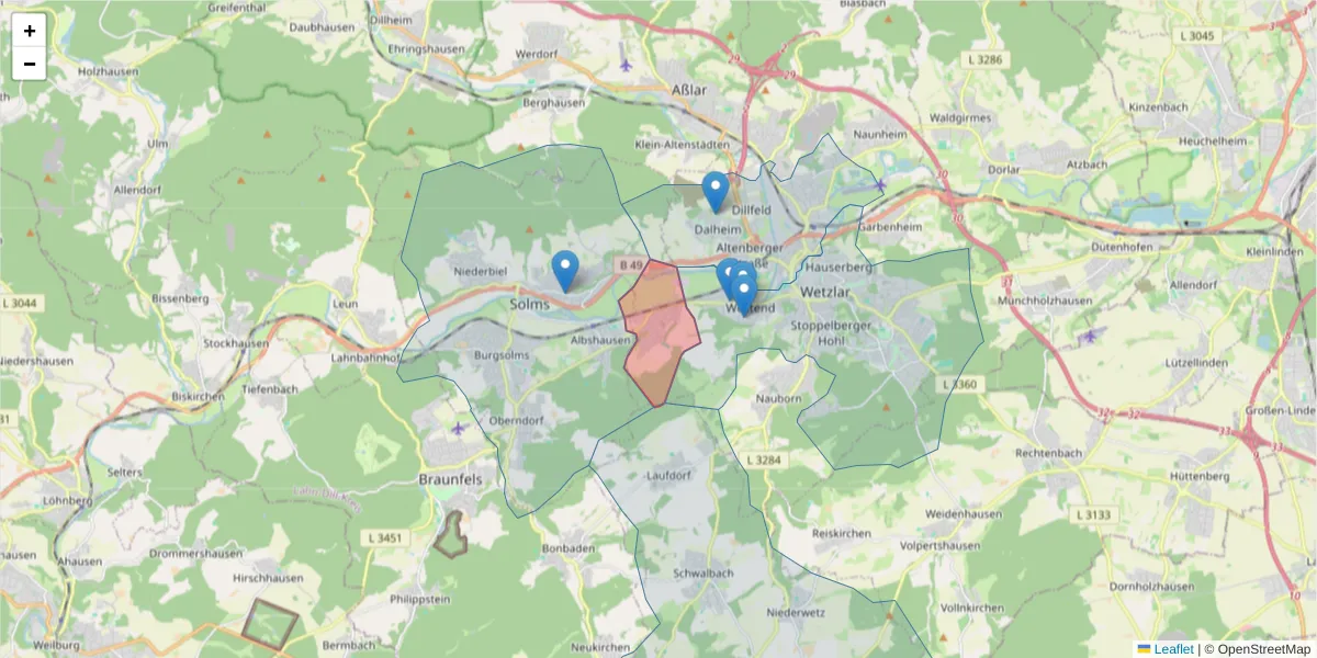 Karte des Postleitzahlen Bereichs  und der umliegenden Postleitzahlen in Deutschland