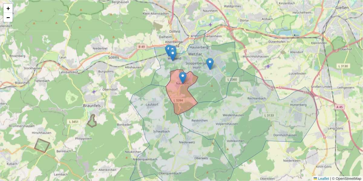 Karte des Postleitzahlen Bereichs  und der umliegenden Postleitzahlen in Deutschland