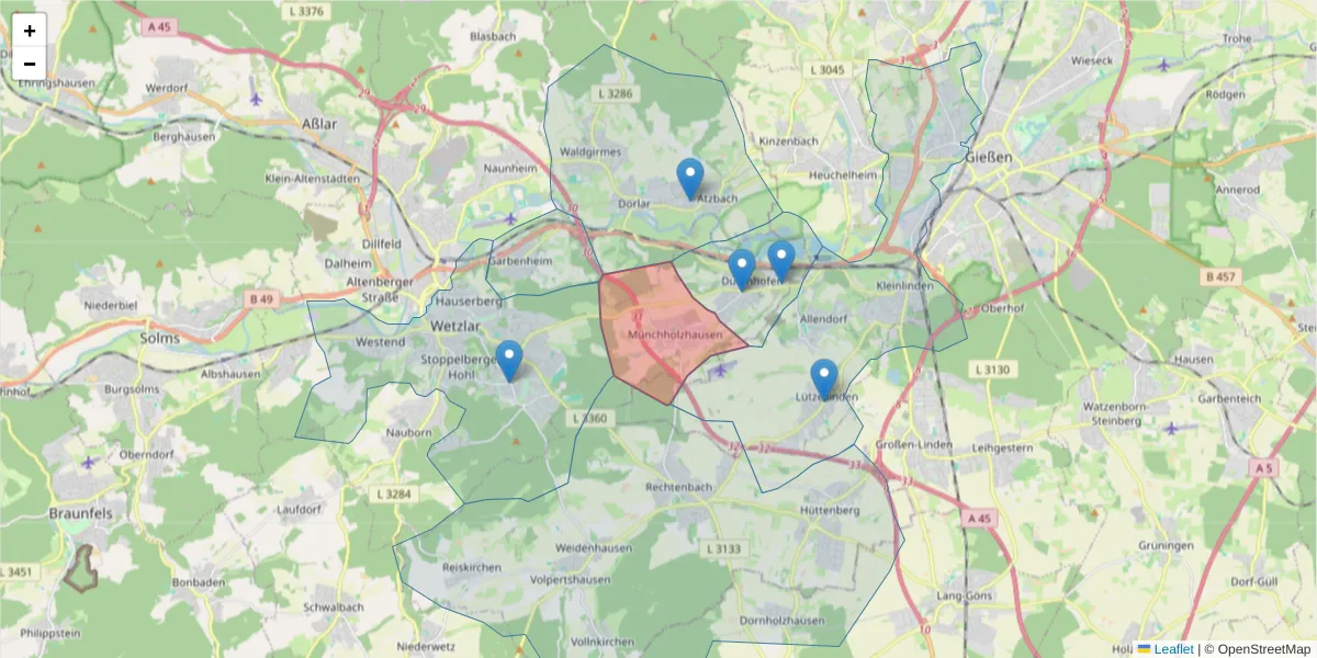 Karte des Postleitzahlen Bereichs  und der umliegenden Postleitzahlen in Deutschland