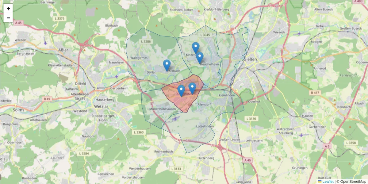 Karte des Postleitzahlen Bereichs  und der umliegenden Postleitzahlen in Deutschland