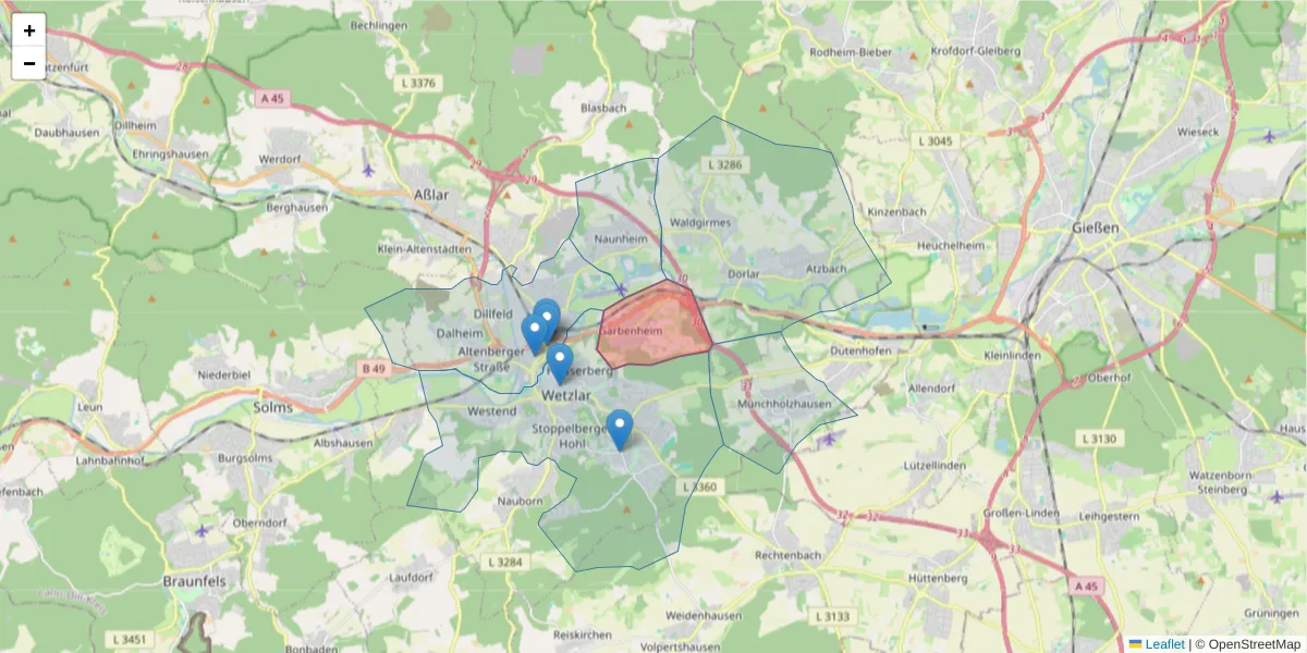 Karte des Postleitzahlen Bereichs  und der umliegenden Postleitzahlen in Deutschland