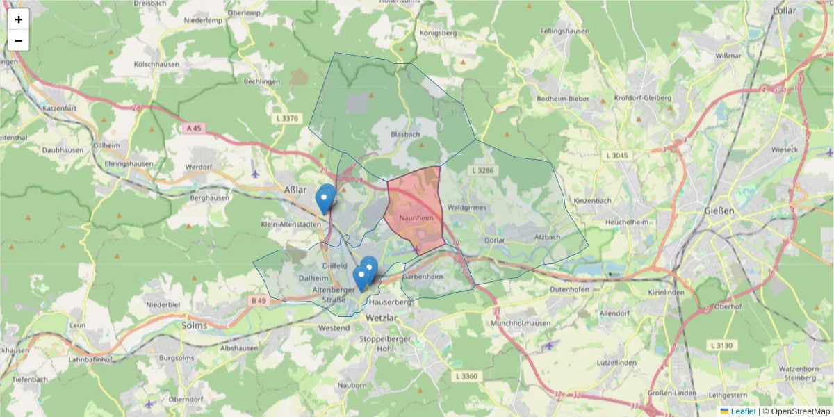 Karte des Postleitzahlen Bereichs  und der umliegenden Postleitzahlen in Deutschland