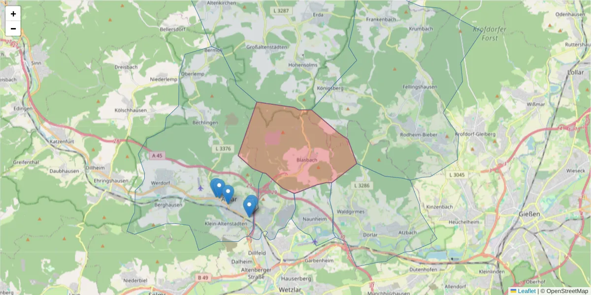Karte des Postleitzahlen Bereichs  und der umliegenden Postleitzahlen in Deutschland