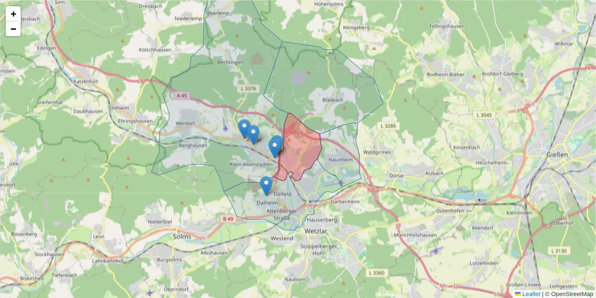 Karte des Postleitzahlen Bereichs  und der umliegenden Postleitzahlen in Deutschland