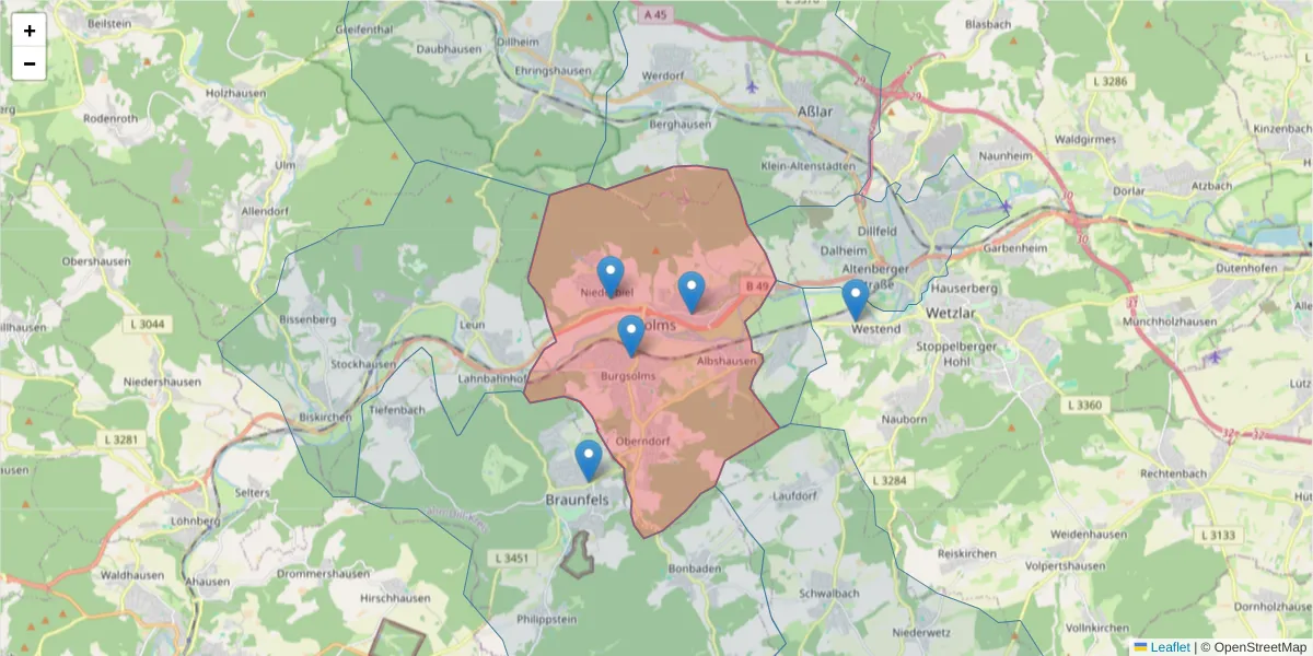 Karte des Postleitzahlen Bereichs  und der umliegenden Postleitzahlen in Deutschland