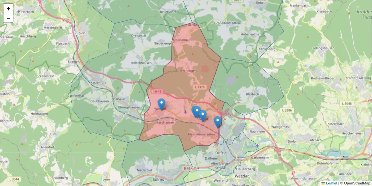 Karte des Postleitzahlen Bereichs  und der umliegenden Postleitzahlen in Deutschland