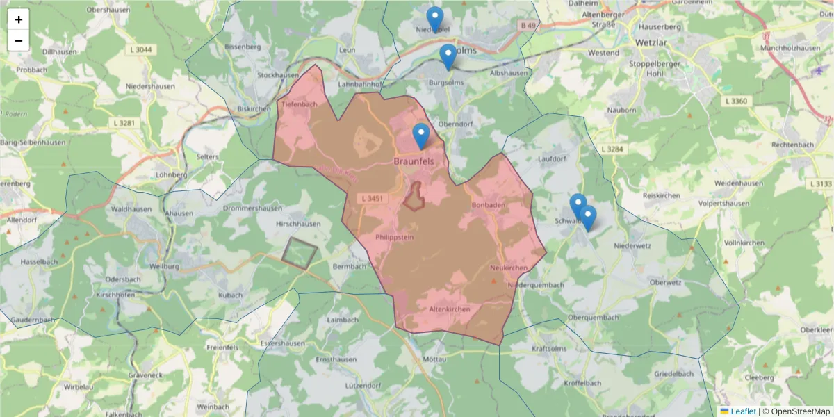 Karte des Postleitzahlen Bereichs  und der umliegenden Postleitzahlen in Deutschland
