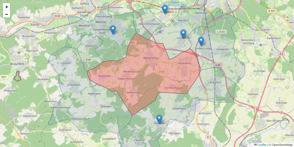Karte des Postleitzahlen Bereichs  und der umliegenden Postleitzahlen in Deutschland