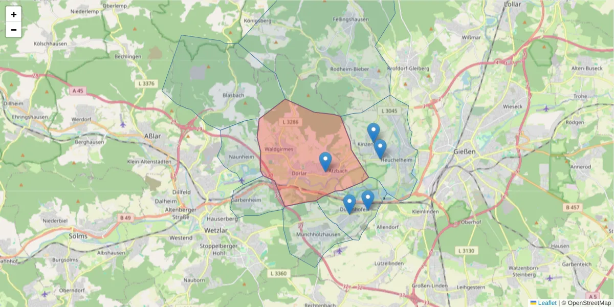 Karte des Postleitzahlen Bereichs  und der umliegenden Postleitzahlen in Deutschland