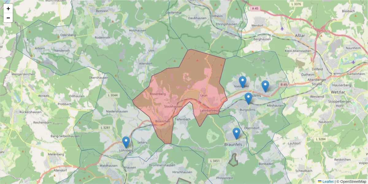 Karte des Postleitzahlen Bereichs  und der umliegenden Postleitzahlen in Deutschland