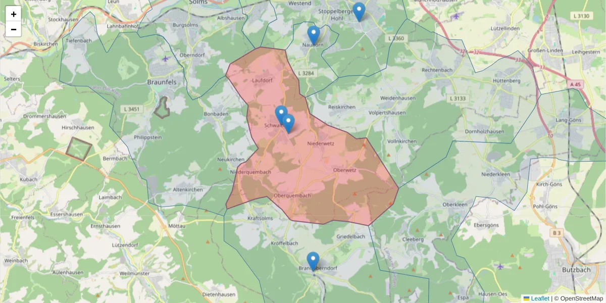 Karte des Postleitzahlen Bereichs  und der umliegenden Postleitzahlen in Deutschland