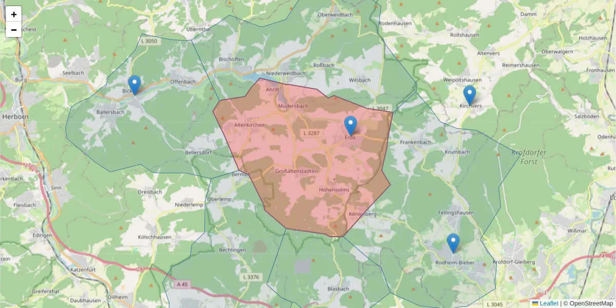 Karte des Postleitzahlen Bereichs  und der umliegenden Postleitzahlen in Deutschland