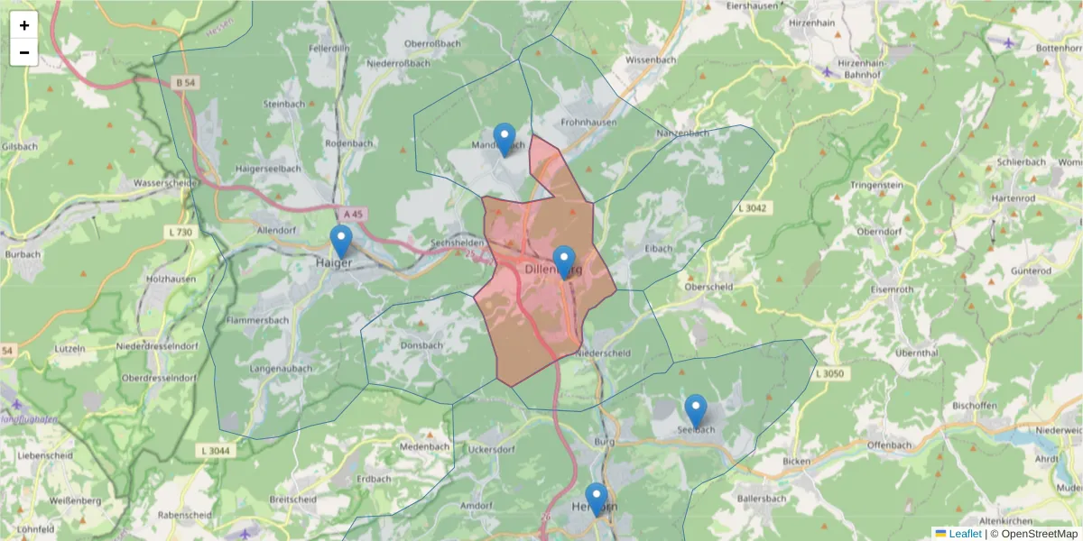 Karte des Postleitzahlen Bereichs  und der umliegenden Postleitzahlen in Deutschland