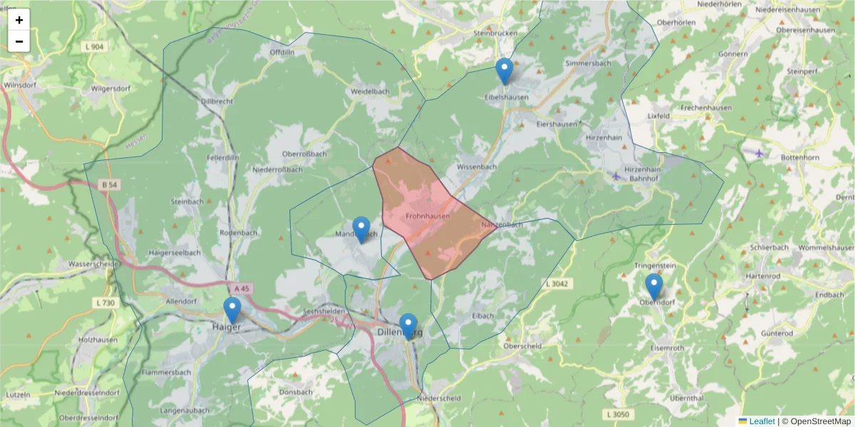 Karte des Postleitzahlen Bereichs  und der umliegenden Postleitzahlen in Deutschland