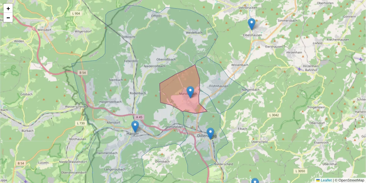 Karte des Postleitzahlen Bereichs  und der umliegenden Postleitzahlen in Deutschland