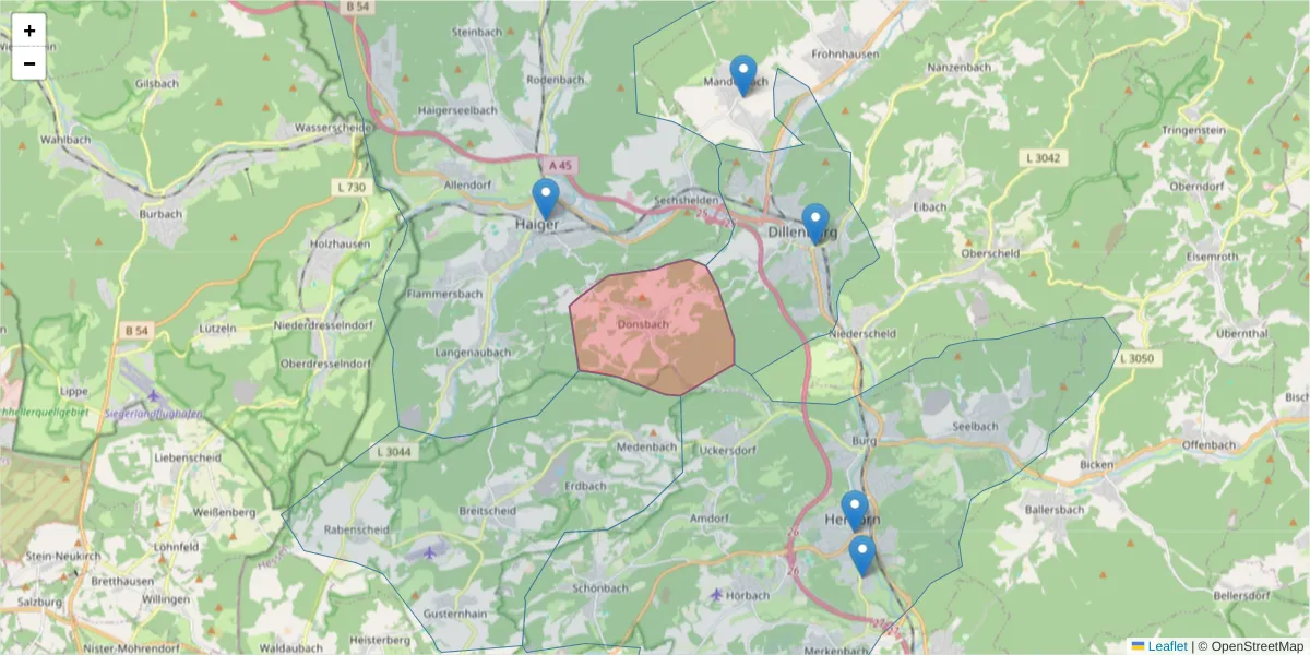 Karte des Postleitzahlen Bereichs  und der umliegenden Postleitzahlen in Deutschland