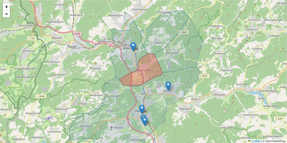 Karte des Postleitzahlen Bereichs  und der umliegenden Postleitzahlen in Deutschland