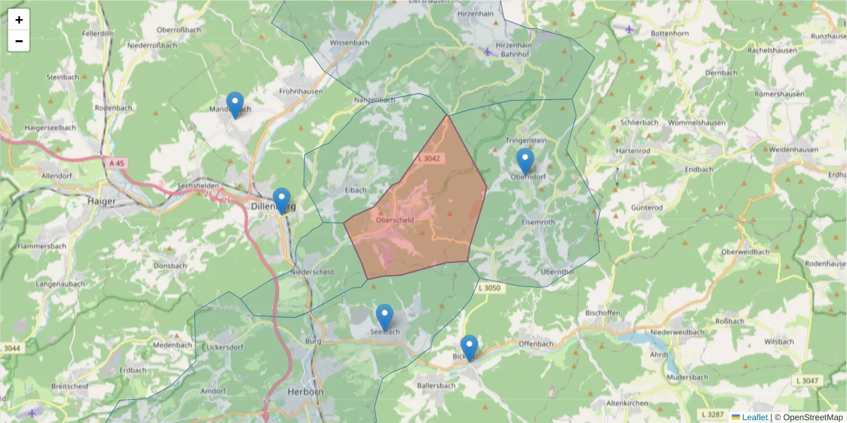 Karte des Postleitzahlen Bereichs  und der umliegenden Postleitzahlen in Deutschland
