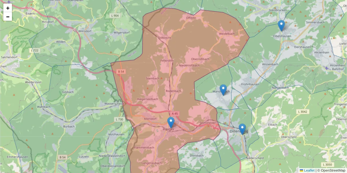 Karte des Postleitzahlen Bereichs  und der umliegenden Postleitzahlen in Deutschland