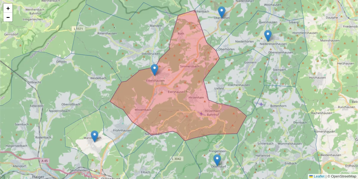 Karte des Postleitzahlen Bereichs  und der umliegenden Postleitzahlen in Deutschland