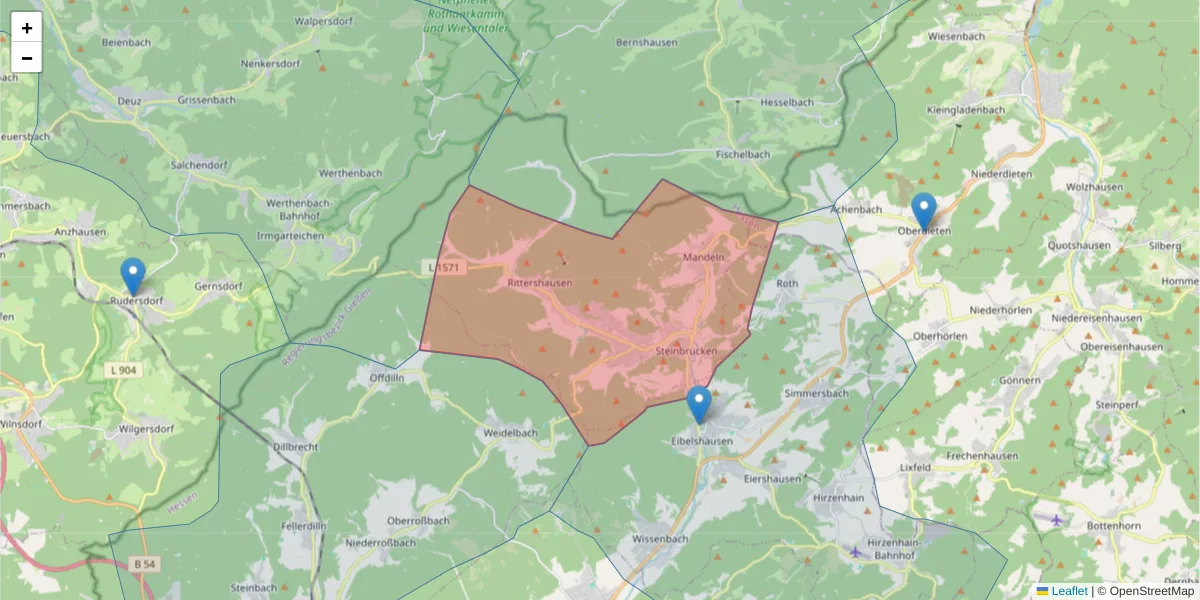 Karte des Postleitzahlen Bereichs  und der umliegenden Postleitzahlen in Deutschland