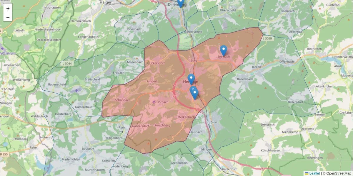 Karte des Postleitzahlen Bereichs  und der umliegenden Postleitzahlen in Deutschland