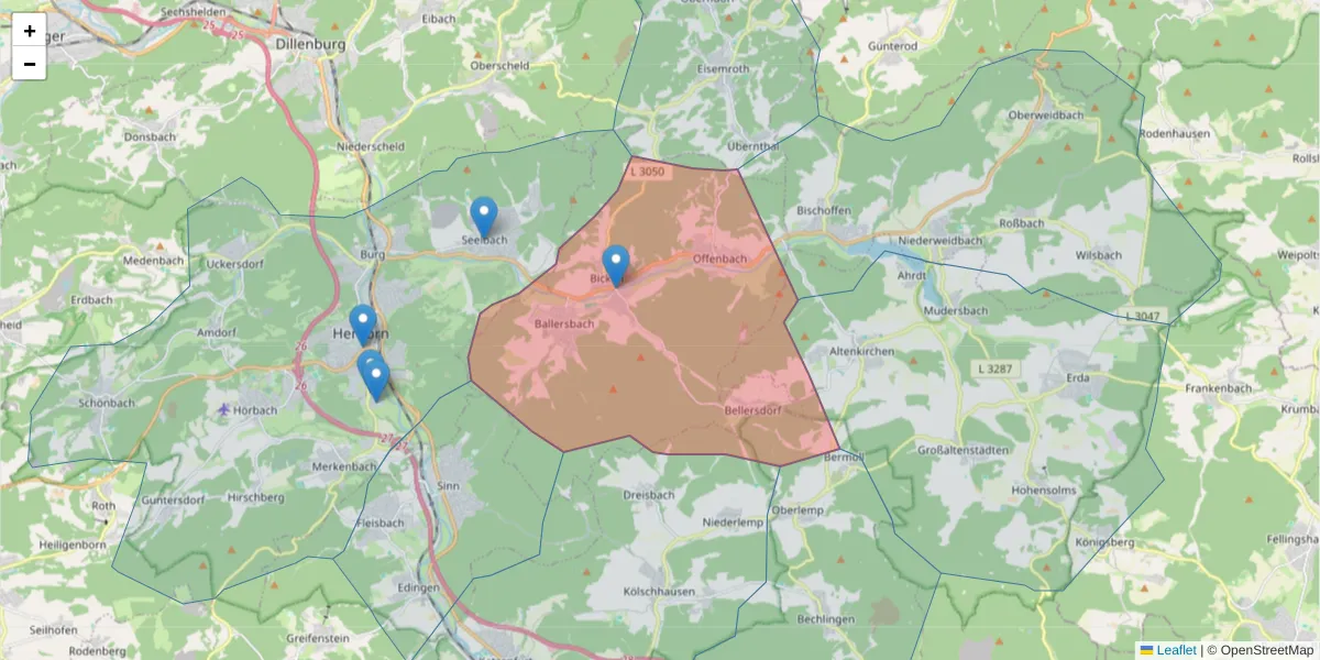 Karte des Postleitzahlen Bereichs  und der umliegenden Postleitzahlen in Deutschland