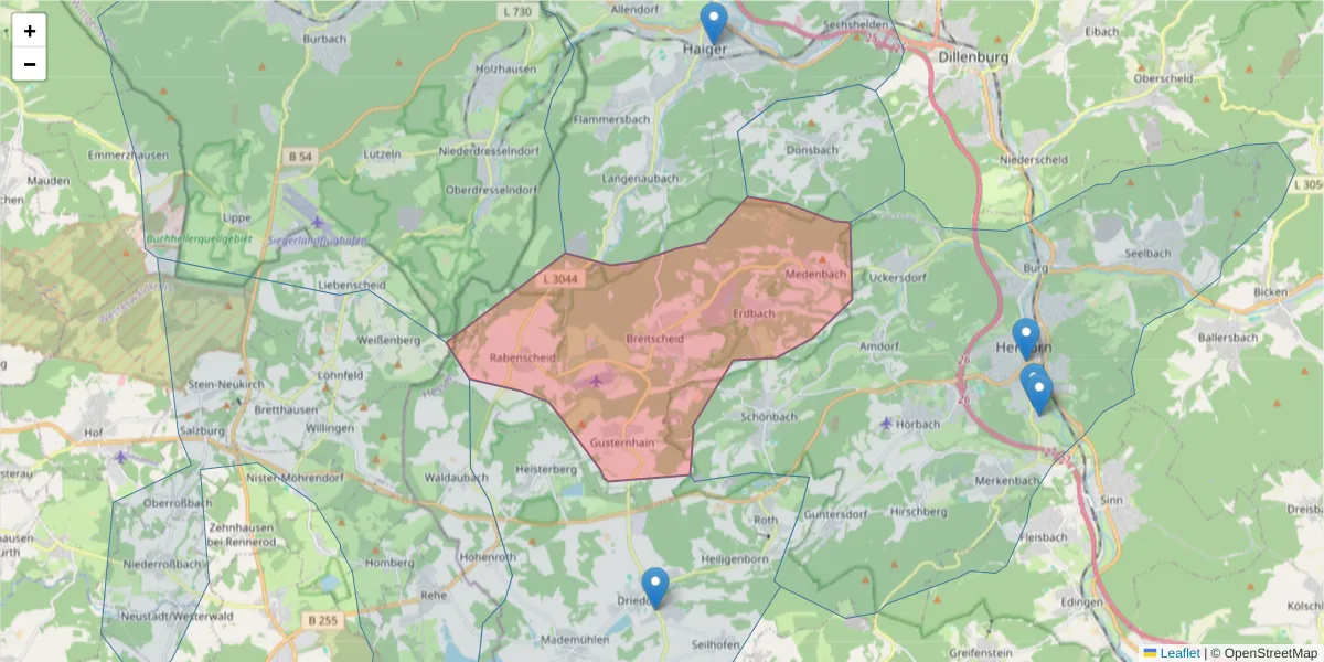 Karte des Postleitzahlen Bereichs  und der umliegenden Postleitzahlen in Deutschland