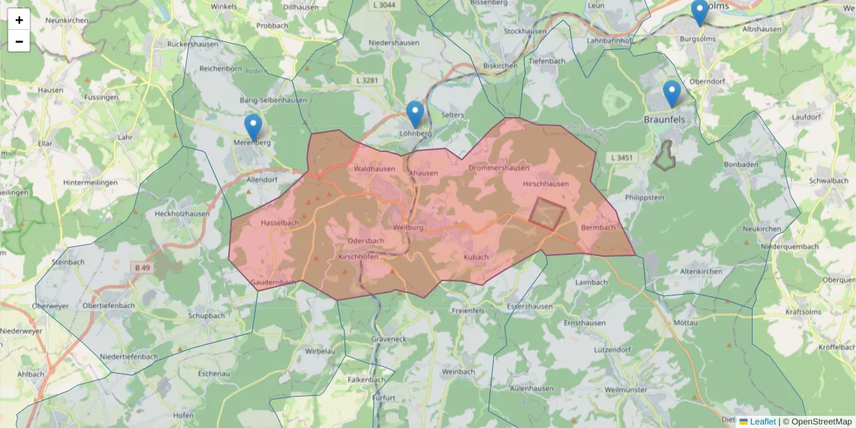 Karte des Postleitzahlen Bereichs  und der umliegenden Postleitzahlen in Deutschland