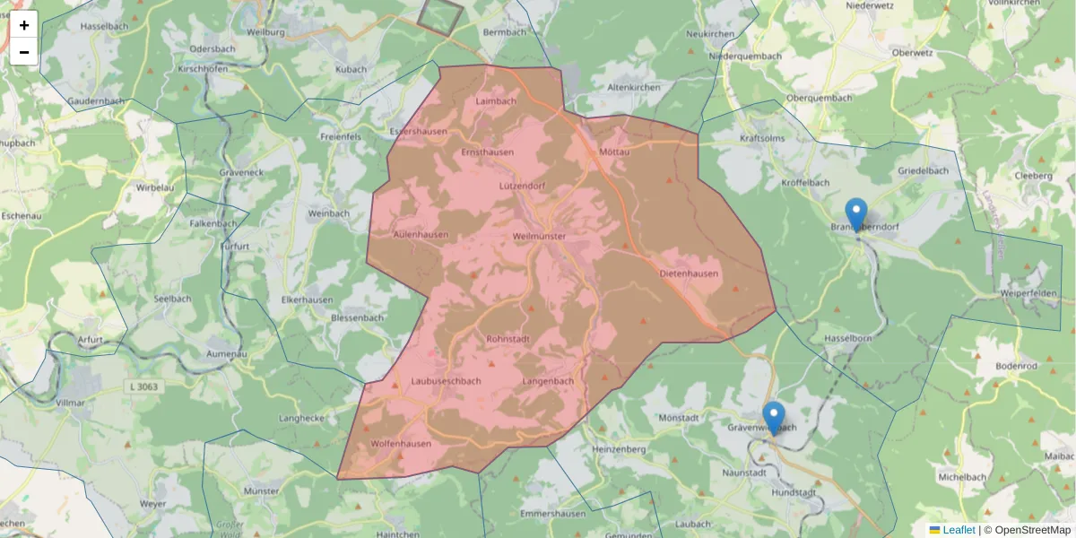 Karte des Postleitzahlen Bereichs  und der umliegenden Postleitzahlen in Deutschland