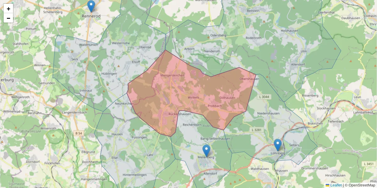 Karte des Postleitzahlen Bereichs  und der umliegenden Postleitzahlen in Deutschland
