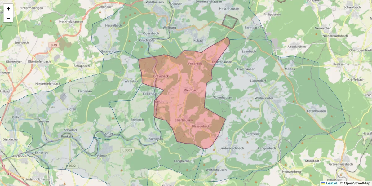 Karte des Postleitzahlen Bereichs  und der umliegenden Postleitzahlen in Deutschland