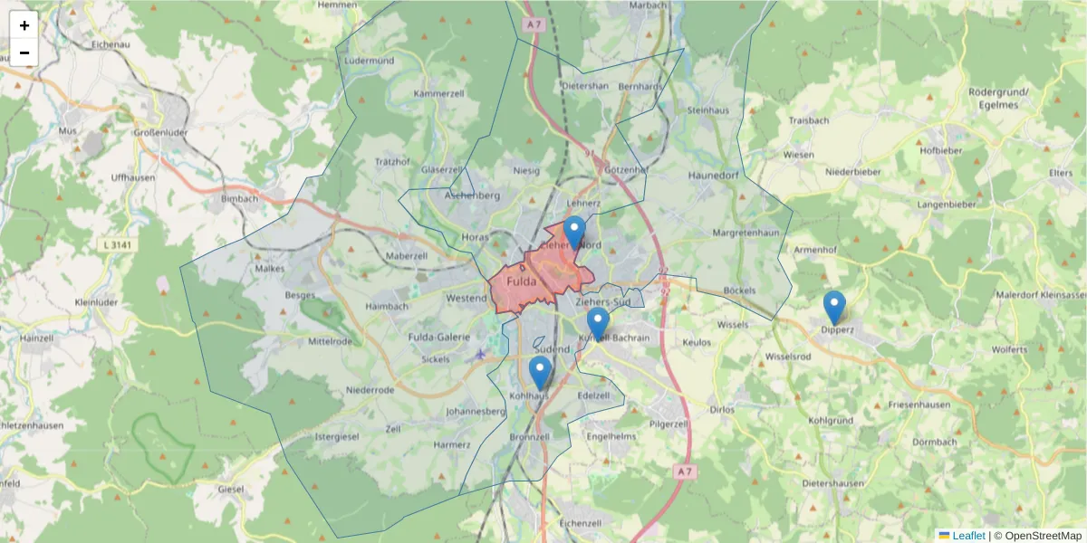 Karte des Postleitzahlen Bereichs  und der umliegenden Postleitzahlen in Deutschland