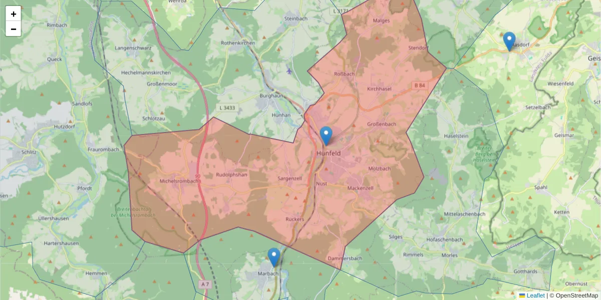 Karte des Postleitzahlen Bereichs  und der umliegenden Postleitzahlen in Deutschland