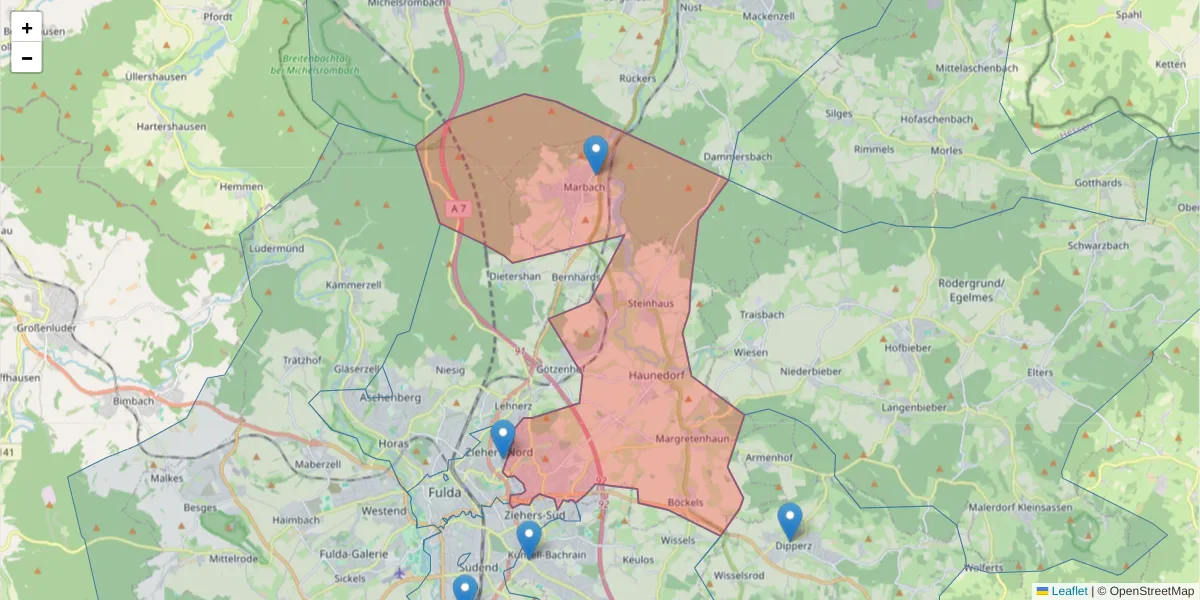 Karte des Postleitzahlen Bereichs  und der umliegenden Postleitzahlen in Deutschland