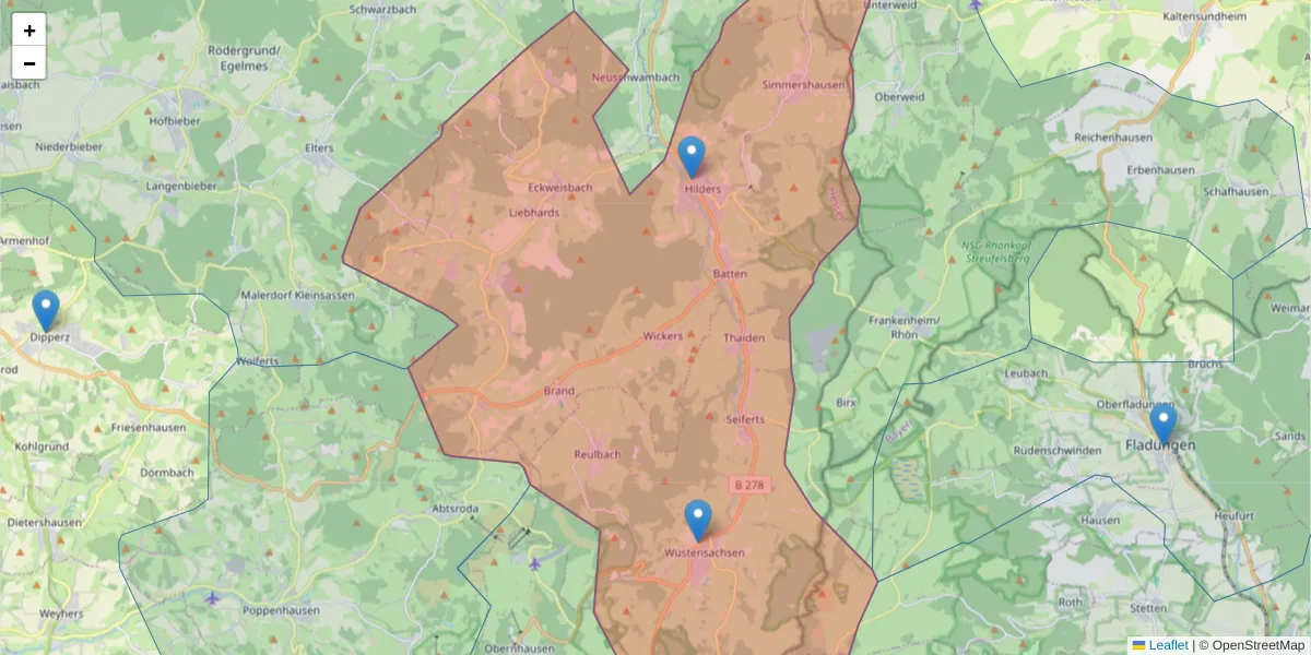 Karte des Postleitzahlen Bereichs  und der umliegenden Postleitzahlen in Deutschland