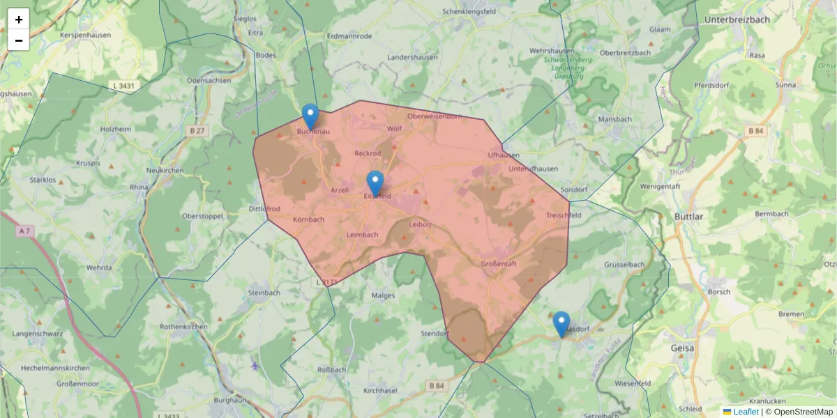 Karte des Postleitzahlen Bereichs  und der umliegenden Postleitzahlen in Deutschland