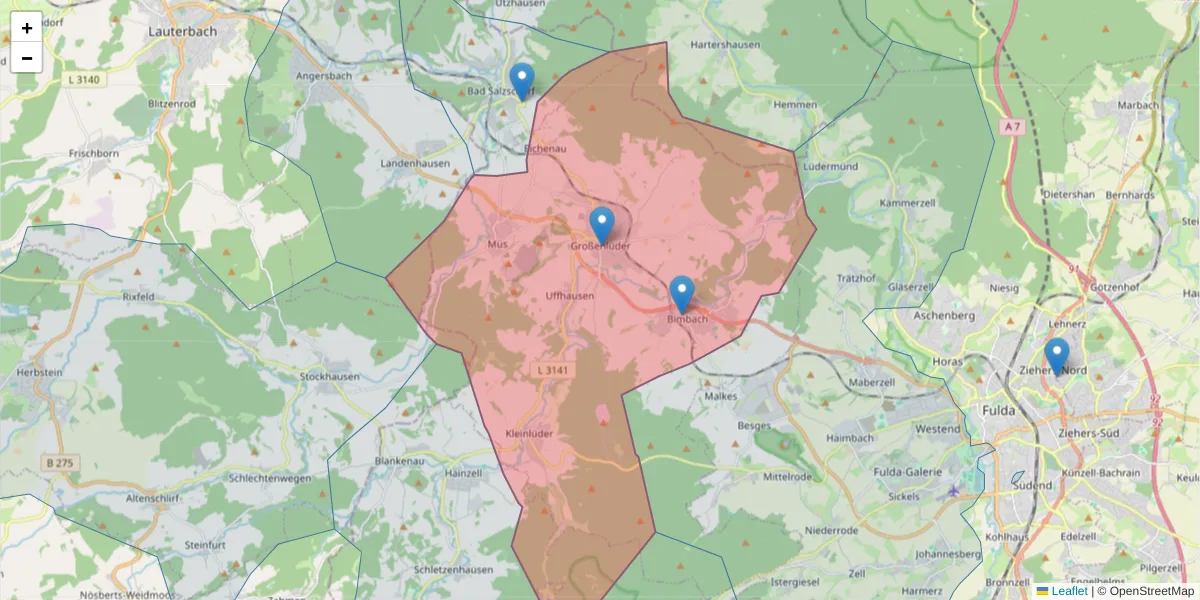 Karte des Postleitzahlen Bereichs  und der umliegenden Postleitzahlen in Deutschland