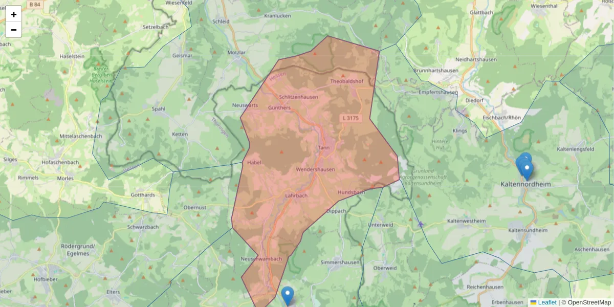 Karte des Postleitzahlen Bereichs  und der umliegenden Postleitzahlen in Deutschland