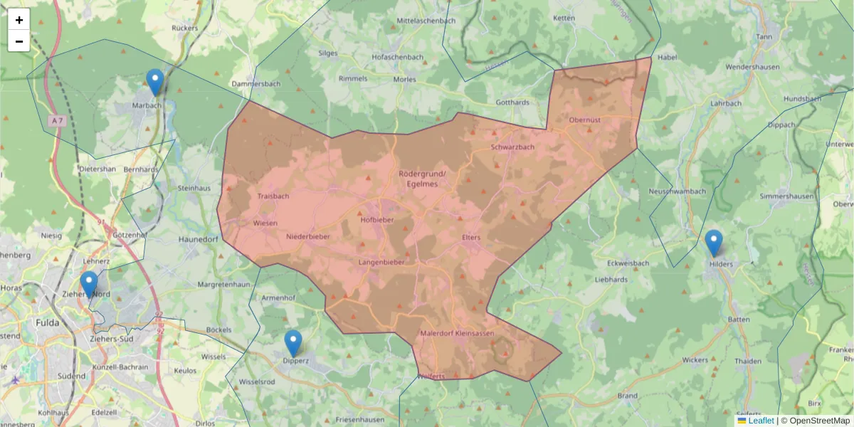 Karte des Postleitzahlen Bereichs  und der umliegenden Postleitzahlen in Deutschland