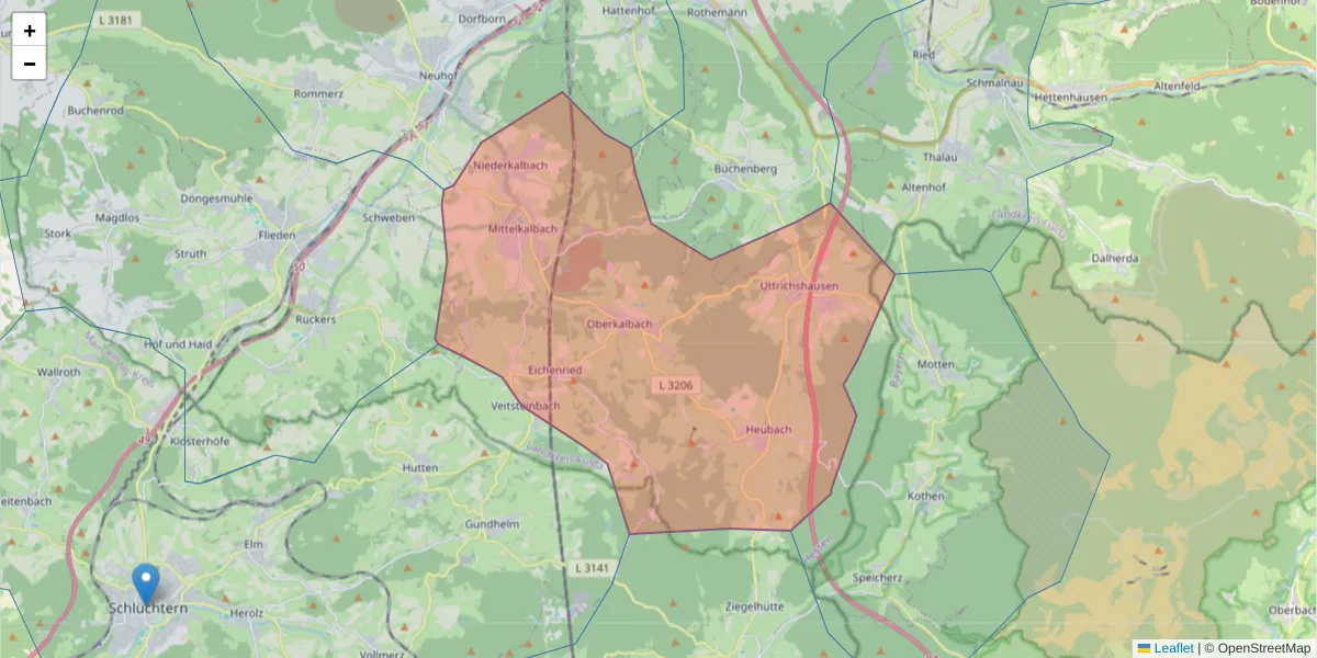 Karte des Postleitzahlen Bereichs  und der umliegenden Postleitzahlen in Deutschland