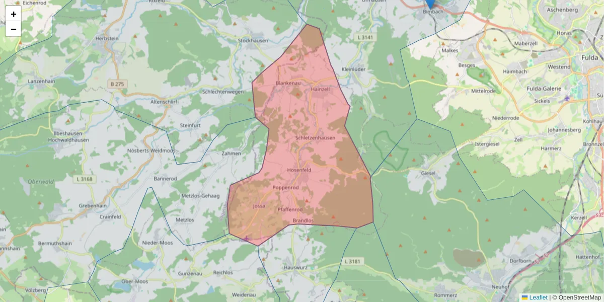 Karte des Postleitzahlen Bereichs  und der umliegenden Postleitzahlen in Deutschland