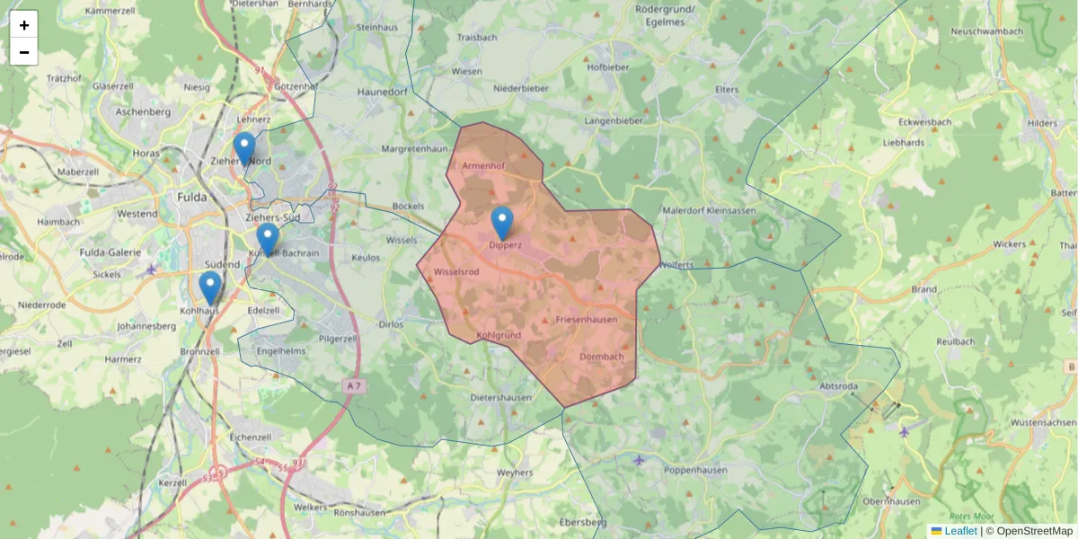 Karte des Postleitzahlen Bereichs  und der umliegenden Postleitzahlen in Deutschland
