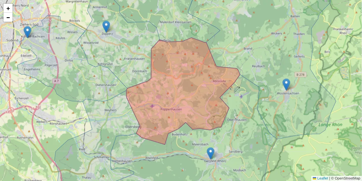 Karte des Postleitzahlen Bereichs  und der umliegenden Postleitzahlen in Deutschland