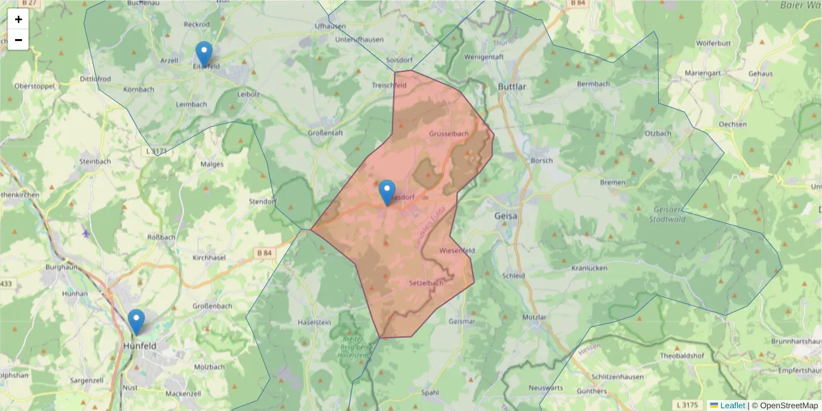 Karte des Postleitzahlen Bereichs  und der umliegenden Postleitzahlen in Deutschland