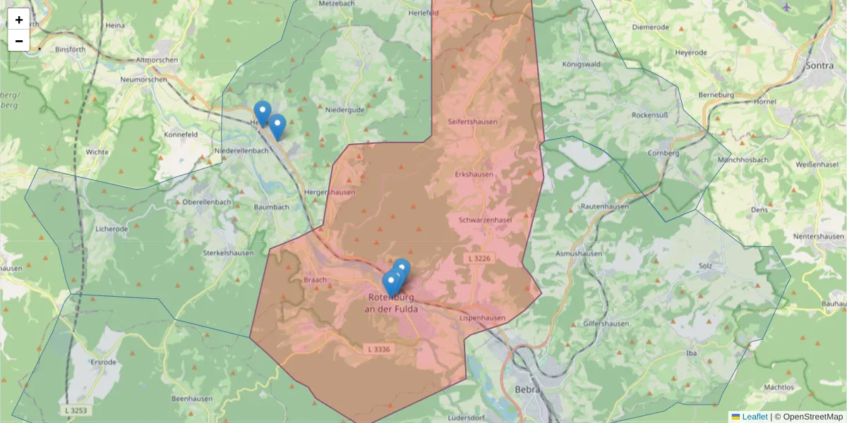 Karte des Postleitzahlen Bereichs  und der umliegenden Postleitzahlen in Deutschland